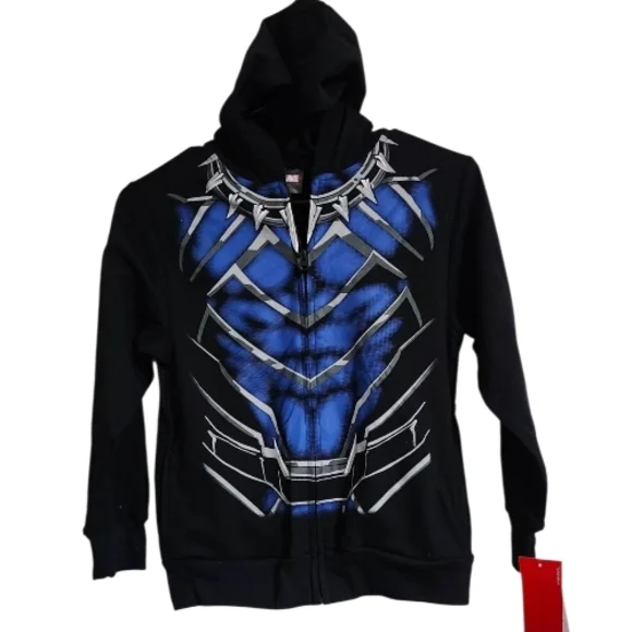 Marvel Black Panther Kids Zip-Up Hoodie Black & Blue Graphic. Size S. (4/5Years) - Picture 3 of 9